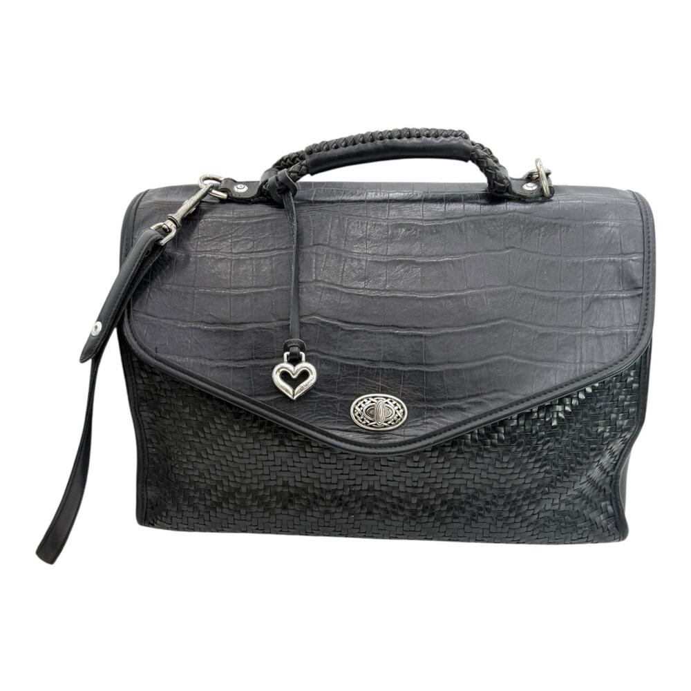 Brighton Black Leather Briefcase Satchel Laptop Travel Shoulder Bag Vintage VGC